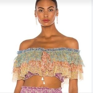 NWT Zimmermann Carnaby Off Shoulder Cotton Tiered Top Crop 4